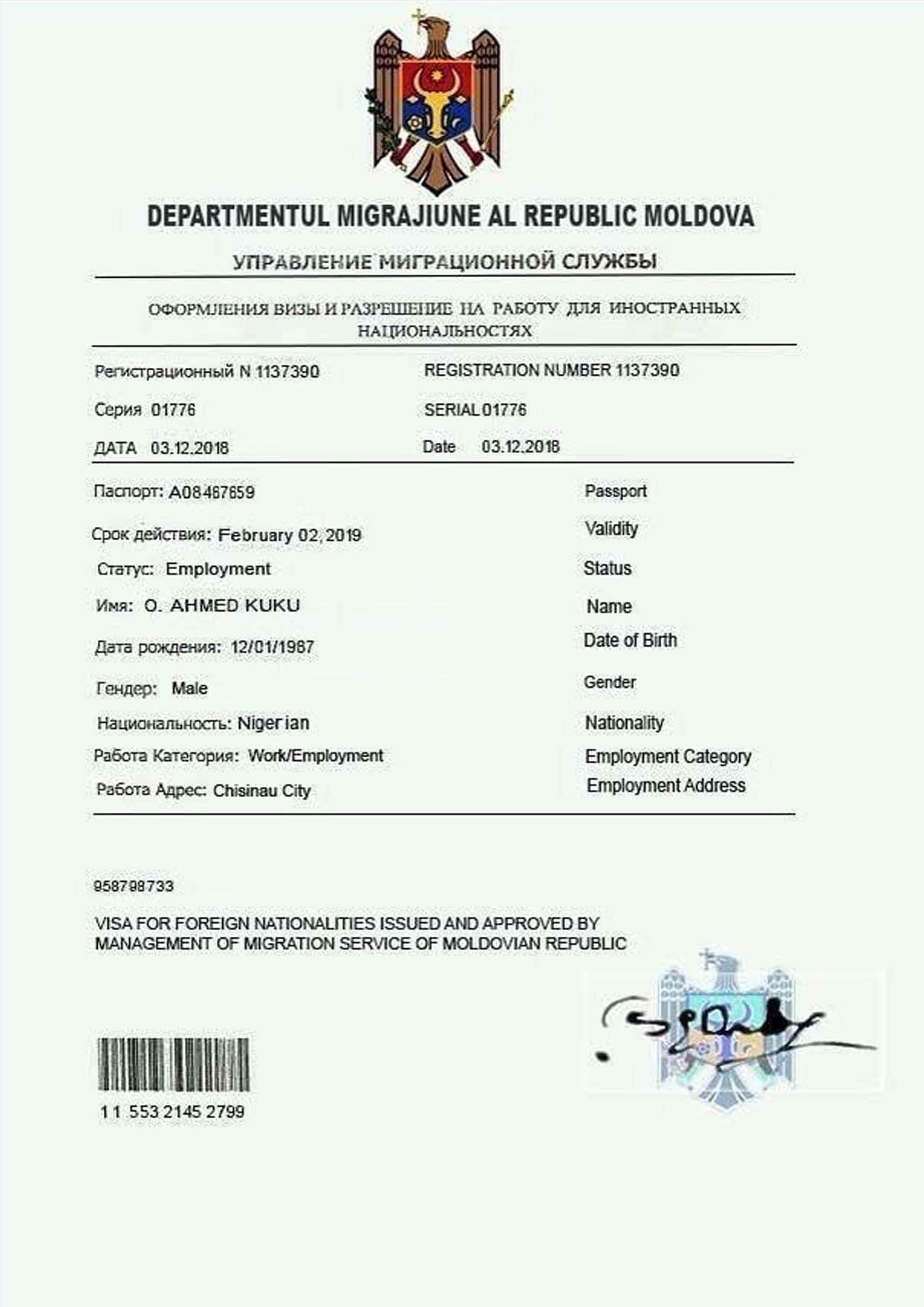 Moldova work permit